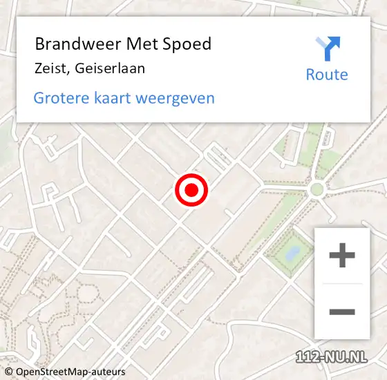 Locatie op kaart van de 112 melding: Brandweer Met Spoed Naar Zeist, Geiserlaan op 3 juni 2023 15:16