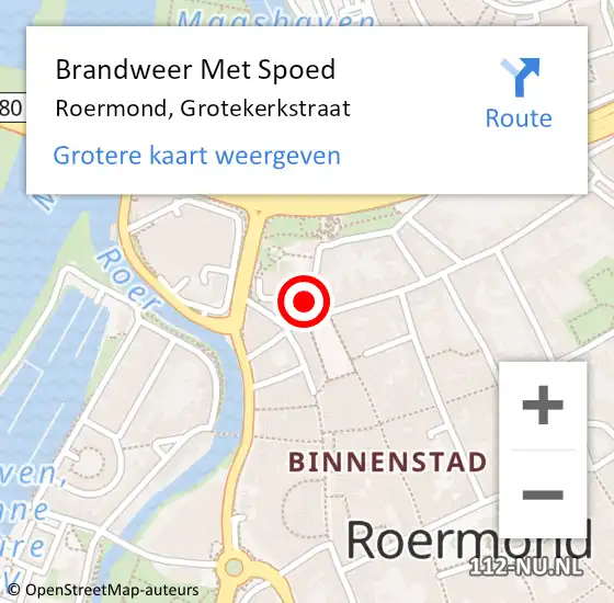 Locatie op kaart van de 112 melding: Brandweer Met Spoed Naar Roermond, Grotekerkstraat op 3 juni 2023 15:17