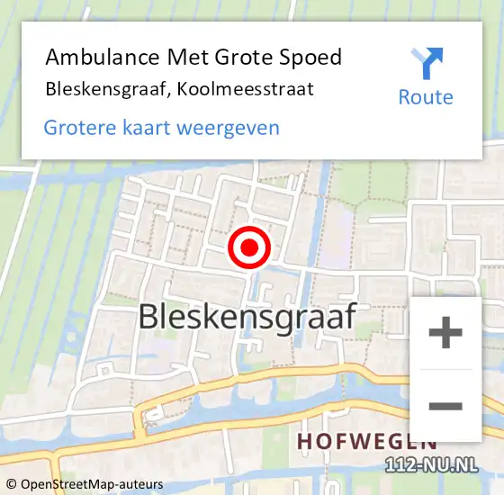 Locatie op kaart van de 112 melding: Ambulance Met Grote Spoed Naar Bleskensgraaf, Koolmeesstraat op 3 juni 2023 15:21