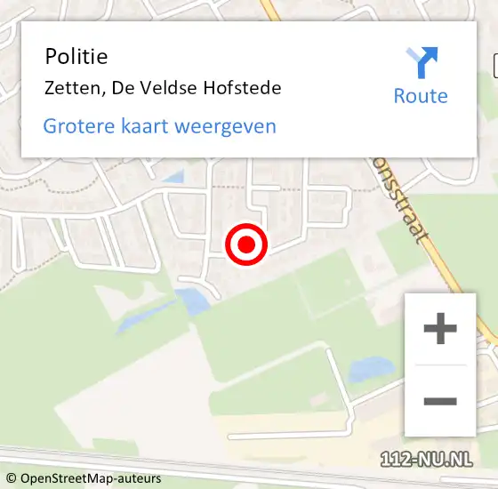 Locatie op kaart van de 112 melding: Politie Zetten, De Veldse Hofstede op 3 juni 2023 15:42