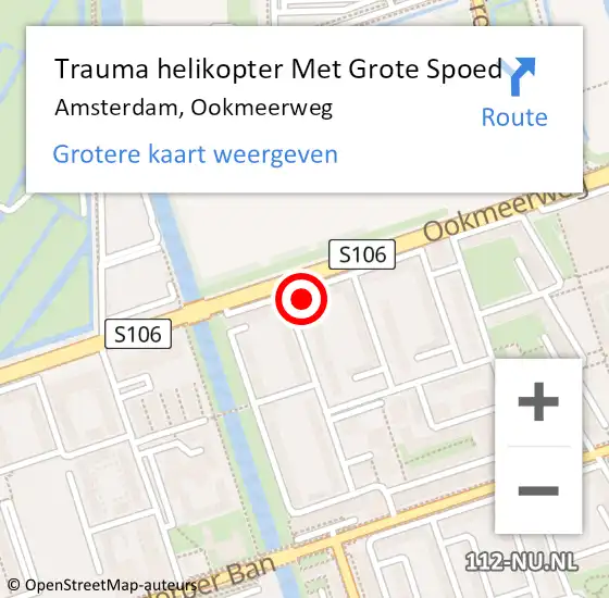 Locatie op kaart van de 112 melding: Trauma helikopter Met Grote Spoed Naar Amsterdam, Ookmeerweg op 3 juni 2023 15:56