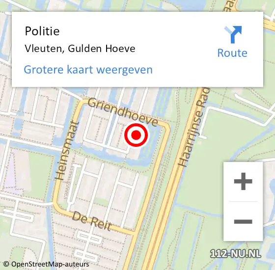 Locatie op kaart van de 112 melding: Politie Vleuten, Gulden Hoeve op 3 juni 2023 16:11