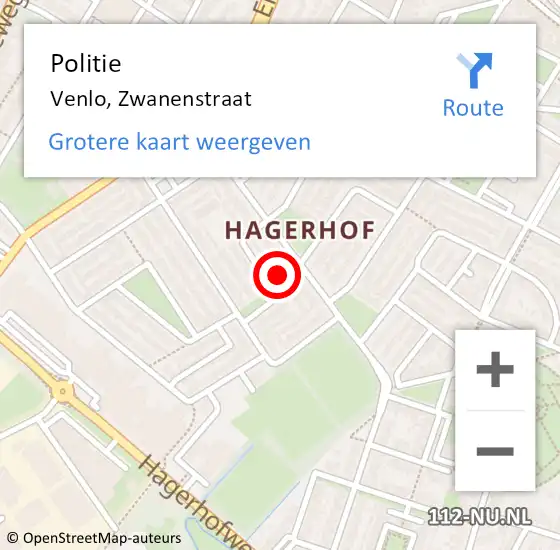 Locatie op kaart van de 112 melding: Politie Venlo, Zwanenstraat op 3 juni 2023 16:15