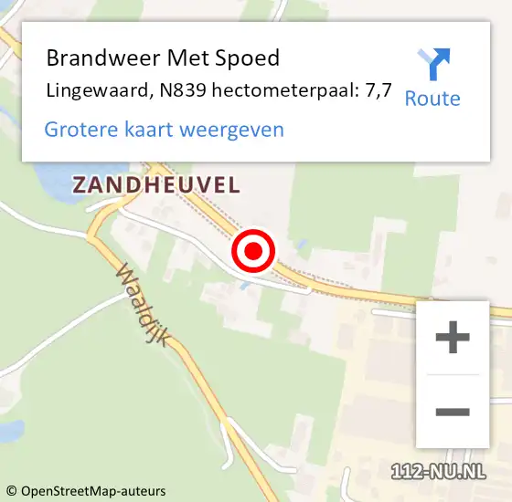 Locatie op kaart van de 112 melding: Brandweer Met Spoed Naar Lingewaard, N839 hectometerpaal: 7,7 op 3 juni 2023 16:25