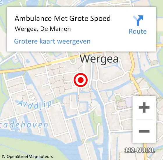 Locatie op kaart van de 112 melding: Ambulance Met Grote Spoed Naar Wergea, De Marren op 3 juni 2023 16:36