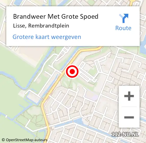 Locatie op kaart van de 112 melding: Brandweer Met Grote Spoed Naar Lisse, Rembrandtplein op 3 juni 2023 16:39