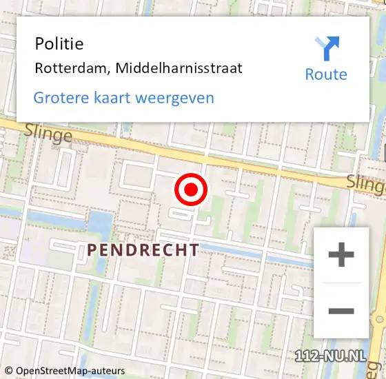 Locatie op kaart van de 112 melding: Politie Rotterdam, Middelharnisstraat op 3 juni 2023 16:42