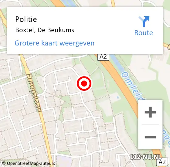 Locatie op kaart van de 112 melding: Politie Boxtel, De Beukums op 3 juni 2023 16:45
