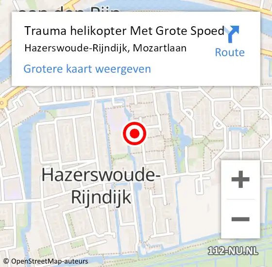 Locatie op kaart van de 112 melding: Trauma helikopter Met Grote Spoed Naar Hazerswoude-Rijndijk, Mozartlaan op 3 juni 2023 16:53