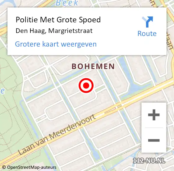 Locatie op kaart van de 112 melding: Politie Met Grote Spoed Naar Den Haag, Margrietstraat op 3 juni 2023 16:55