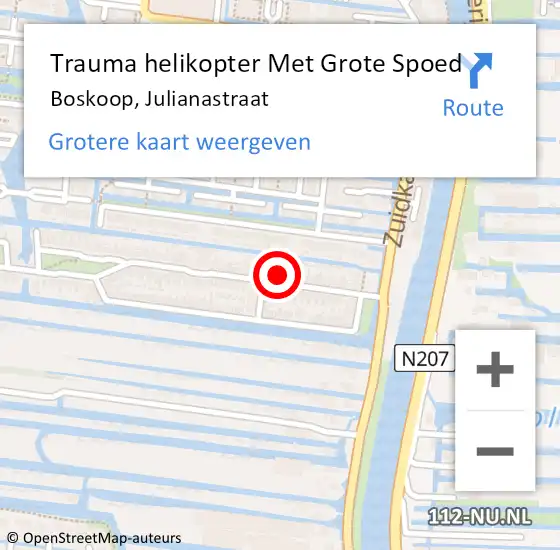 Locatie op kaart van de 112 melding: Trauma helikopter Met Grote Spoed Naar Boskoop, Julianastraat op 3 juni 2023 17:03