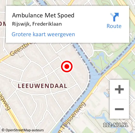 Locatie op kaart van de 112 melding: Ambulance Met Spoed Naar Rijswijk, Frederiklaan op 3 juni 2023 17:14