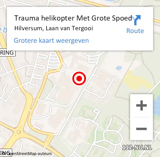 Locatie op kaart van de 112 melding: Trauma helikopter Met Grote Spoed Naar Hilversum, Laan van Tergooi op 3 juni 2023 18:02