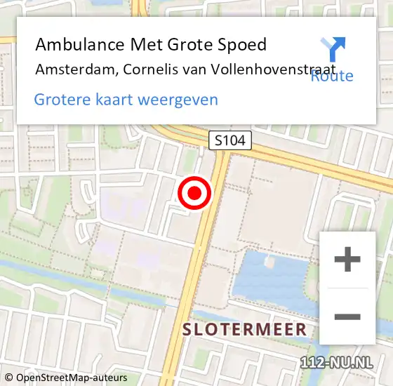 Locatie op kaart van de 112 melding: Ambulance Met Grote Spoed Naar Amsterdam, Cornelis van Vollenhovenstraat op 3 juni 2023 18:06