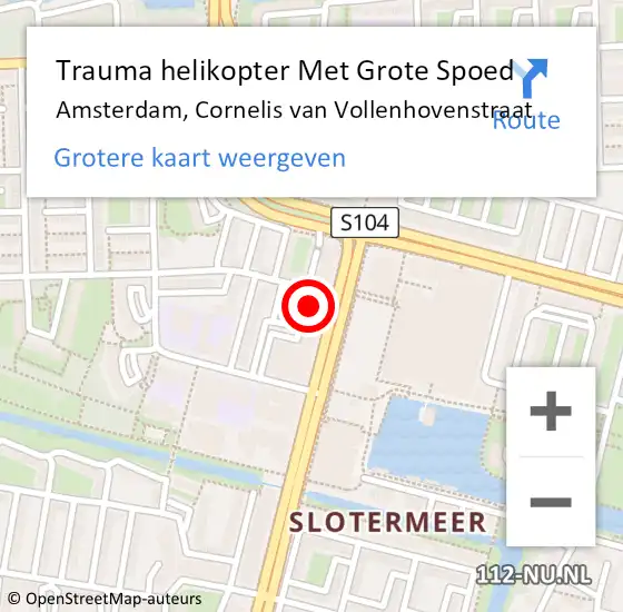 Locatie op kaart van de 112 melding: Trauma helikopter Met Grote Spoed Naar Amsterdam, Cornelis van Vollenhovenstraat op 3 juni 2023 18:12