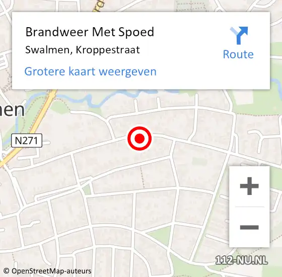 Locatie op kaart van de 112 melding: Brandweer Met Spoed Naar Swalmen, Kroppestraat op 3 juni 2023 18:17