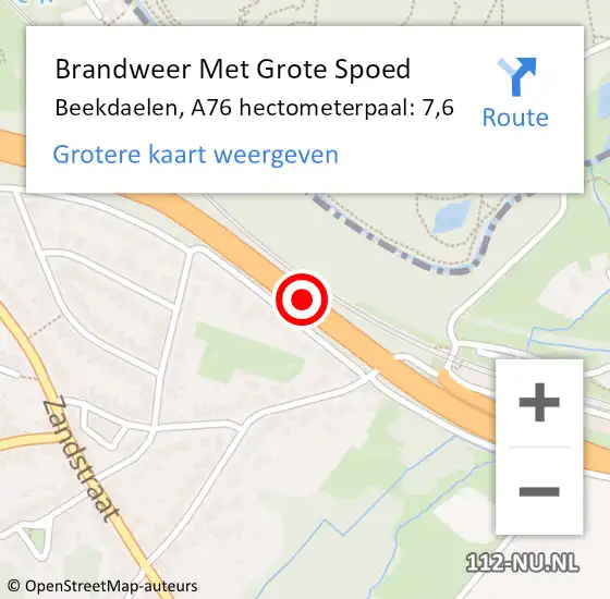 Locatie op kaart van de 112 melding: Brandweer Met Grote Spoed Naar Beekdaelen, A76 hectometerpaal: 7,6 op 3 juni 2023 19:06