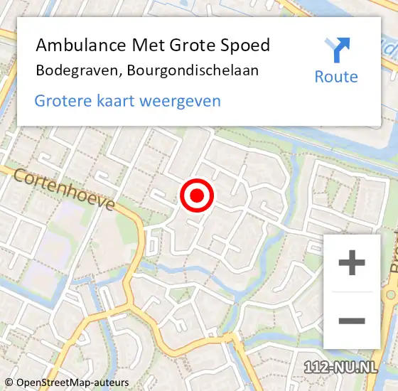 Locatie op kaart van de 112 melding: Ambulance Met Grote Spoed Naar Bodegraven, Bourgondischelaan op 3 juni 2023 19:13