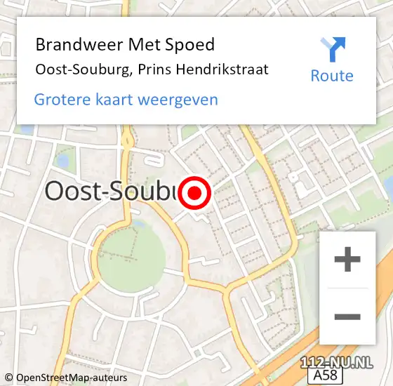 Locatie op kaart van de 112 melding: Brandweer Met Spoed Naar Oost-Souburg, Prins Hendrikstraat op 3 juni 2023 19:17