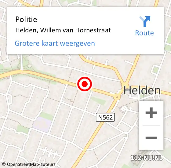 Locatie op kaart van de 112 melding: Politie Helden, Willem van Hornestraat op 3 juni 2023 19:54