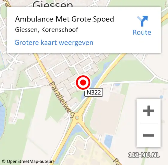 Locatie op kaart van de 112 melding: Ambulance Met Grote Spoed Naar Giessen, Korenschoof op 3 juni 2023 20:17