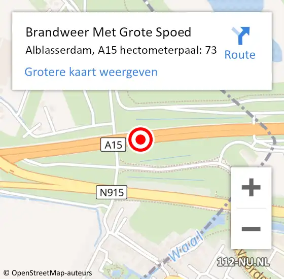 Locatie op kaart van de 112 melding: Brandweer Met Grote Spoed Naar Alblasserdam, A15 hectometerpaal: 73 op 3 juni 2023 20:50