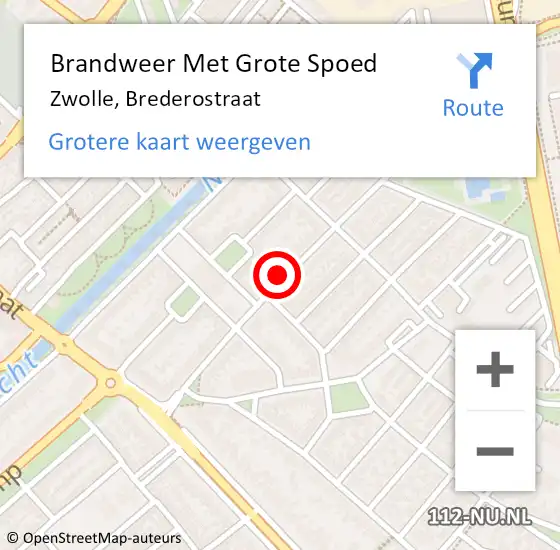 Locatie op kaart van de 112 melding: Brandweer Met Grote Spoed Naar Zwolle, Brederostraat op 3 juni 2023 20:59