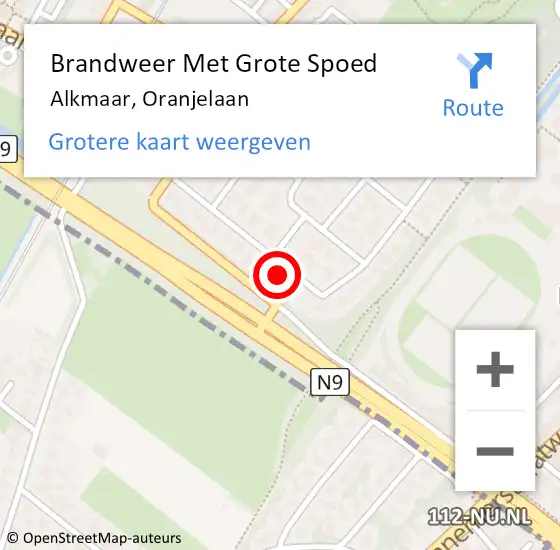Locatie op kaart van de 112 melding: Brandweer Met Grote Spoed Naar Alkmaar, Oranjelaan op 3 juni 2023 21:34