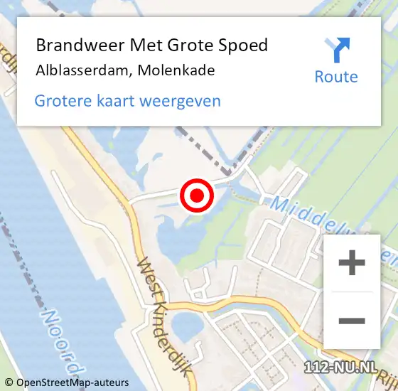 Locatie op kaart van de 112 melding: Brandweer Met Grote Spoed Naar Alblasserdam, Molenkade op 3 juni 2023 21:37