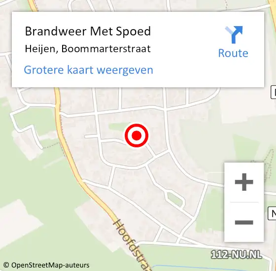 Locatie op kaart van de 112 melding: Brandweer Met Spoed Naar Heijen, Boommarterstraat op 3 juni 2023 21:53