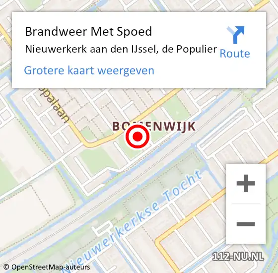 Locatie op kaart van de 112 melding: Brandweer Met Spoed Naar Nieuwerkerk aan den IJssel, de Populier op 3 juni 2023 22:41