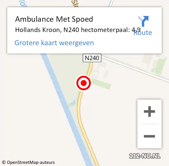 Locatie op kaart van de 112 melding: Ambulance Met Spoed Naar Hollands Kroon, N240 hectometerpaal: 4,9 op 3 juni 2023 22:51