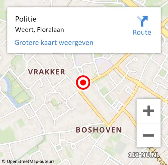 Locatie op kaart van de 112 melding: Politie Weert, Floralaan op 3 juni 2023 22:51