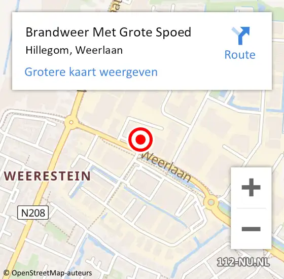 Locatie op kaart van de 112 melding: Brandweer Met Grote Spoed Naar Hillegom, Weerlaan op 3 juni 2023 23:12