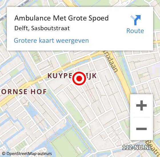 Locatie op kaart van de 112 melding: Ambulance Met Grote Spoed Naar Delft, Sasboutstraat op 3 juni 2023 23:14