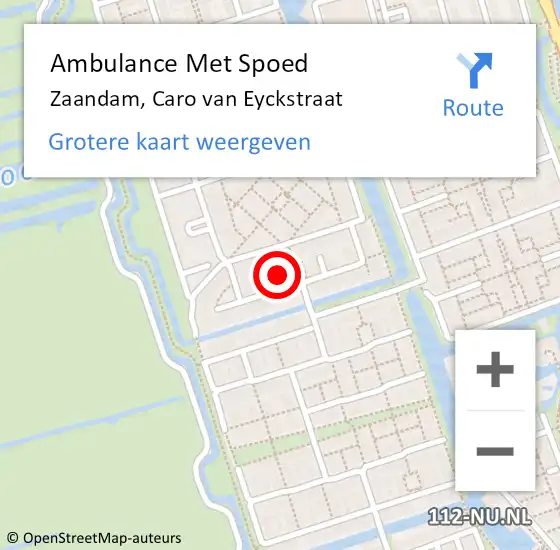 Locatie op kaart van de 112 melding: Ambulance Met Spoed Naar Zaandam, Caro van Eyckstraat op 3 juni 2023 23:25