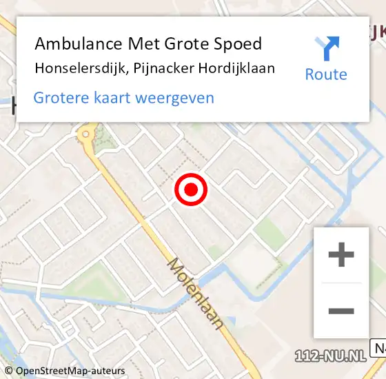 Locatie op kaart van de 112 melding: Ambulance Met Grote Spoed Naar Honselersdijk, Pijnacker Hordijklaan op 3 juni 2023 23:40