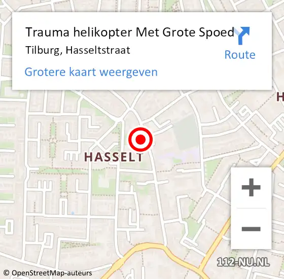 Locatie op kaart van de 112 melding: Trauma helikopter Met Grote Spoed Naar Tilburg, Hasseltstraat op 3 juni 2023 23:54