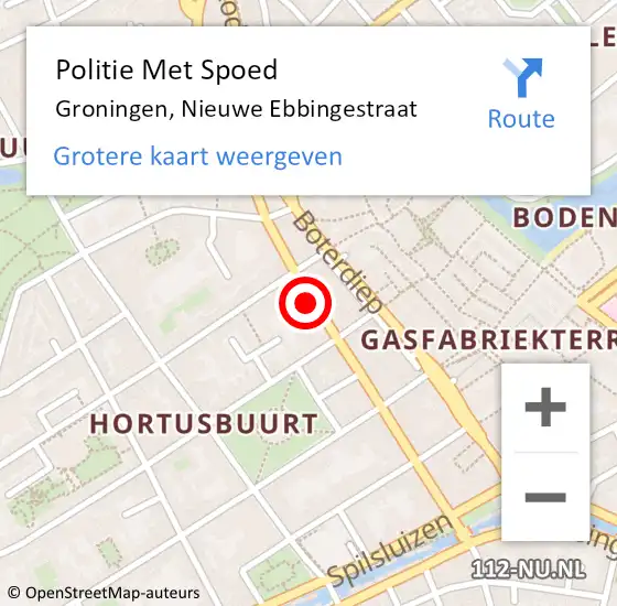 Locatie op kaart van de 112 melding: Politie Met Spoed Naar Groningen, Nieuwe Ebbingestraat op 4 juni 2023 00:03