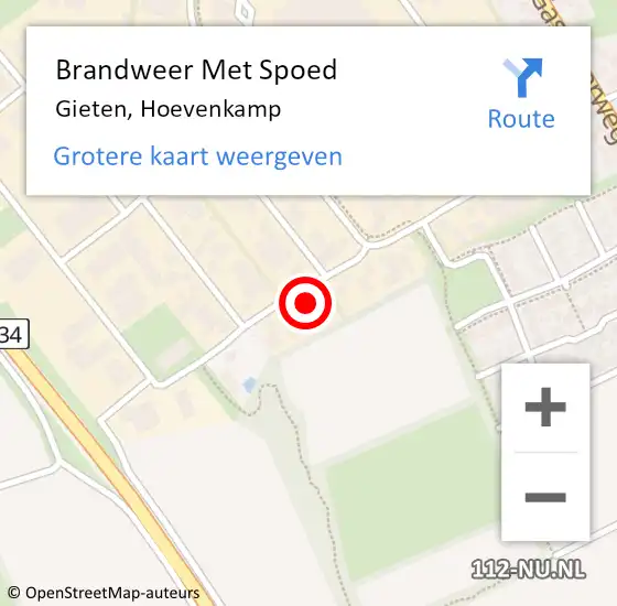 Locatie op kaart van de 112 melding: Brandweer Met Spoed Naar Gieten, Hoevenkamp op 4 juni 2023 00:43