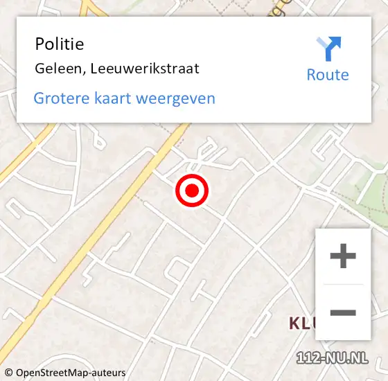 Locatie op kaart van de 112 melding: Politie Geleen, Leeuwerikstraat op 4 juni 2023 01:40