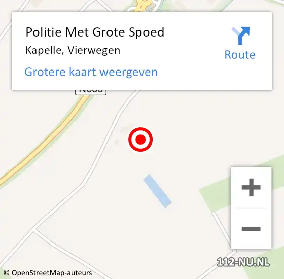 Locatie op kaart van de 112 melding: Politie Met Grote Spoed Naar Kapelle, Vierwegen op 4 juni 2023 01:44