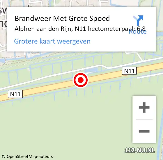 Locatie op kaart van de 112 melding: Brandweer Met Grote Spoed Naar Alphen aan den Rijn, N11 hectometerpaal: 6,8 op 4 juni 2023 02:04