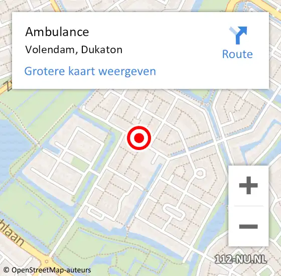 Locatie op kaart van de 112 melding: Ambulance Volendam, Dukaton op 4 juni 2023 02:16