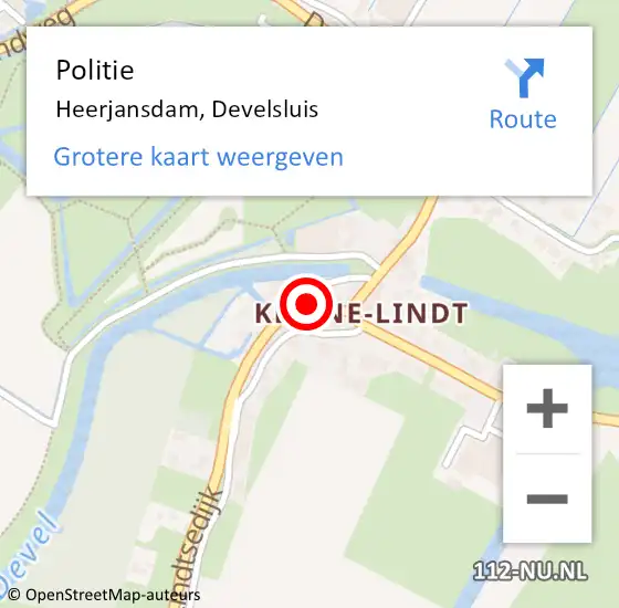 Locatie op kaart van de 112 melding: Politie Heerjansdam, Develsluis op 4 juni 2023 02:21