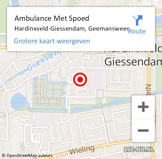 Locatie op kaart van de 112 melding: Ambulance Met Spoed Naar Hardinxveld-Giessendam, Geemansweer op 4 juni 2023 02:50