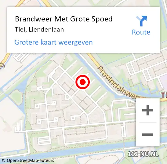 Locatie op kaart van de 112 melding: Brandweer Met Grote Spoed Naar Tiel, Liendenlaan op 4 juni 2023 03:18