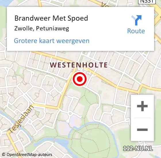 Locatie op kaart van de 112 melding: Brandweer Met Spoed Naar Zwolle, Petuniaweg op 4 juni 2023 03:45