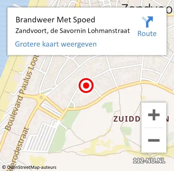 Locatie op kaart van de 112 melding: Brandweer Met Spoed Naar Zandvoort, de Savornin Lohmanstraat op 4 juni 2023 04:03