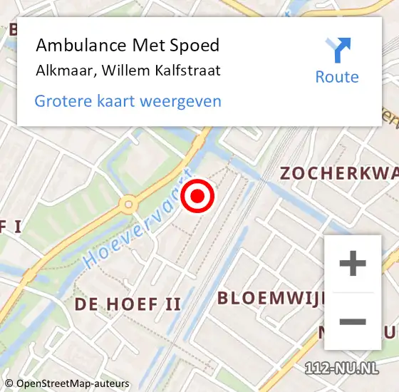 Locatie op kaart van de 112 melding: Ambulance Met Spoed Naar Alkmaar, Willem Kalfstraat op 4 juni 2023 04:51